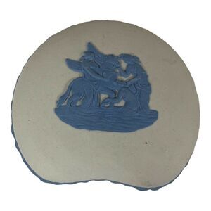 Wedgwood Cream Jasperware Blue Trinket Bean Kidney Box Jewelry Horse Greece